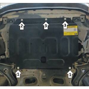 Защита Двигатель, Коробка переключения передач Honda Fit ( 2014-2020 ) г. арт: 70801 photo1 Интернет магазин Автоаксессуаров Защита картера, МКПП, АКПП, РК, ТБ (Мотодор)