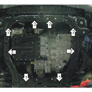 Защита Двигатель, Коробка переключения передач Hyundai Santa Fé II ( 2011-2012 ) г. арт: 00917 photo2 Интернет магазин Автоаксессуаров Защита картера, МКПП, АКПП, РК, ТБ (Мотодор)