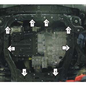 Защита Двигатель, Коробка переключения передач Hyundai Santa Fé II ( 2009-2011 ) г. арт: 00917-3 photo2 Интернет магазин Автоаксессуаров Защита картера, МКПП, АКПП, РК, ТБ (Мотодор)