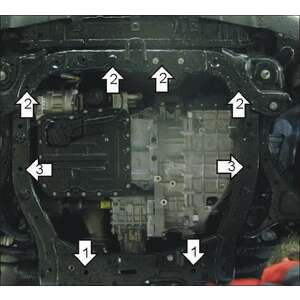 Защита Двигатель, Коробка переключения передач Hyundai Santa Fé II ( 2009-2011 ) г. арт: 70921-2 photo2 Интернет магазин Автоаксессуаров Защита картера, МКПП, АКПП, РК, ТБ (Мотодор)